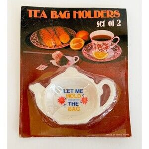 Vintage Tea Bag Holders “Let Me Hold The Bag” Plastic 1970’s Set Of 2 New Nos